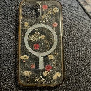 Clear Phone Case with Floral and Glitter Design